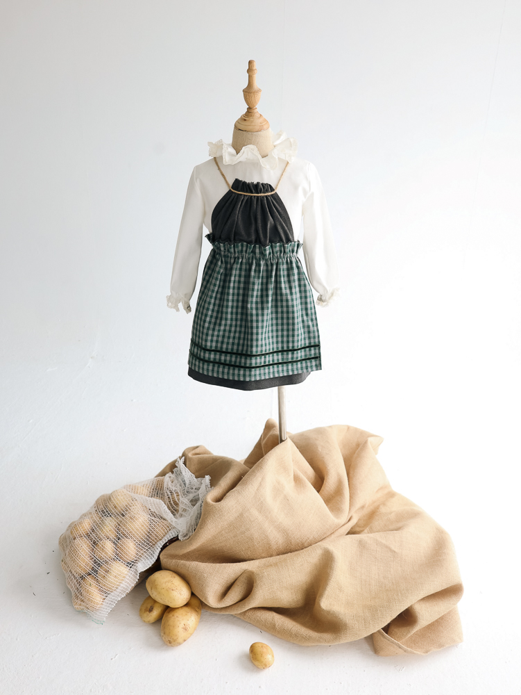 02 DELANTAL PACA 2 CINTAS franela gris &amp; vichy