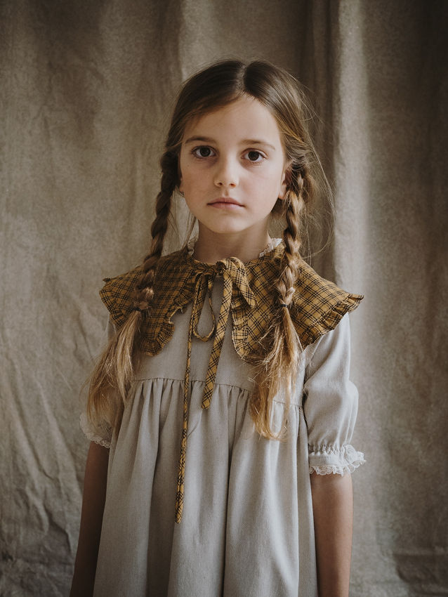 VESTIDO LARGO 2 OREJAS cotton tostado con escocés pv M/F