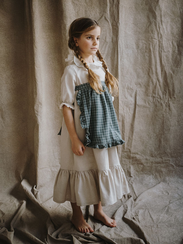 VESTIDO CARLOTA LARGO con delantal volantito escocés pv M/F